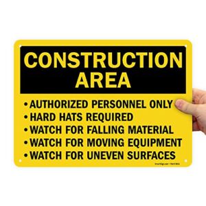 SmartSign “Construction Area – Authorized Personnel Only, Hard Hats Required” Sign | 10″ x 14″ Aluminum
