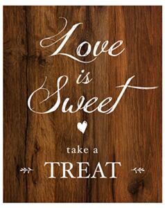 2 City Geese Love is Sweet Take a Treat Sign for Wedding Reception | Rustic Wood Look (NOT Wood) On Linen Textured Thick Cardstock Paper (1) 8×10 inch Sign | Wedding Reception Decoration
