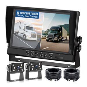 RV Backup Camera System Wired Kit, 9″ HD DVR Monitor with 1080p IP69 Waterproof/Night Vision Rear and Front Camera for RV Truck/Semi Box Truck/Trailer VEKOOTO(N92)