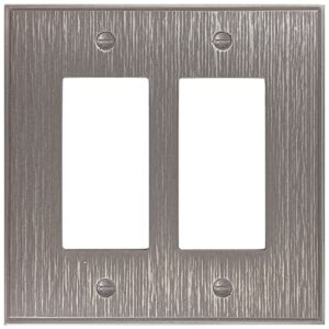 QDÉCOR Double Rocker Light Switch Plate, Electrical Wall Plate 2 Gang Double Decorator Switch Cover, Decorative Twill Texture, Brushed Nickel Finish