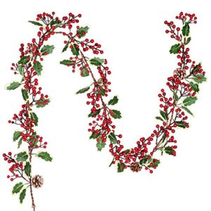 DearHouse 7FT Red Berry Christmas Garland with Pine Cone Garland Artificail Garland Indoor Outdoor Garden Gate Home Decoration for Winter Holiday New Year Decor