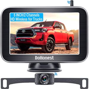 Wireless Backup Camera HD 1080P 5” Split Screen Monitor Bluetooth Reverse License Plate Cam Kit for Truck Car Camper Small RV Waterproof Night Vision 2 Channels DIY Grid Lines Dohonest V11