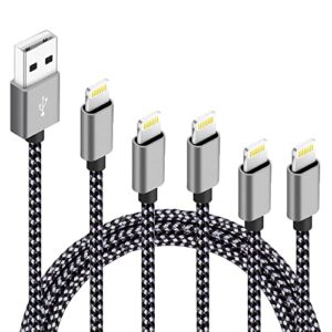 iPhone Charger,5Packs(3ft 3ft 6ft 6ft 10ft) Charging Cable MFi Certified USB Lightning Cable Nylon Braided Fast Charging Cord Compatible for iPhone13/12/11/X/Max/8/7/6/6S/5/5S/SE/Plus/iPad(BlackGray)