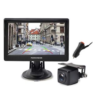 PARKVISION Wired Backup Camera Kit,AHD 720P reversing backup camera with 5”IPS Screen monitor visable from every angle,IP68 Waterproof Night Vision rear front view camera for Pickups,Trucks,RVs,Vans.