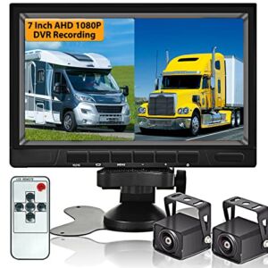 AHD 1080P Backup Camera System with 7” DVR Dual Split Screen Monitor, Hikity IP69 Waterproof Rear View Camera Night Vision Reversing Camera for Truck Pick Up RV Camper Bus 12V-36V