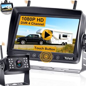 RV Backup Camera Wireless HD 1080P Bluetooth Trailer Rear View 7 Inch Monitor Recording Waterproof Four Channels Pigtail Wire Adapter for Furrion Pre-Wired RVs Rohent R5