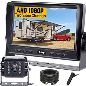 RV Backup Camera HD 1080P 7 Inch Monitor Rear View Kit Truck Trailer 5th Wheel Camper High-Speed Observation System 2 Channels Easy Installation Waterproof Night Vision Yakry Y14