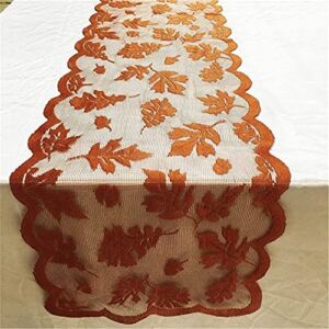Thanksgiving Table Runner, 13 X 72 Inch Fall Table Runner Thanksgiving Decorations, Maple Leaves Harvest Lace Pumpkin Runner Brow Long Fall Table Line