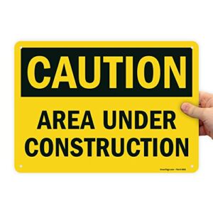 SmartSign – U9-1377-NP_10x14 “Caution – Area Under Construction” Sign | 10″ x 14″ Plastic Black on Yellow