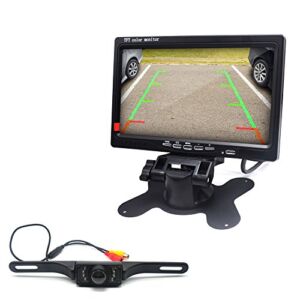 Padarsey Backup Camera and Monitor Kit for Car/Vehicle/Truck Waterproof Night Vision License Plate Rear View Camera Connecting Single Power Reverse/Continuous Use Optional 7 inch Display Grid Lines