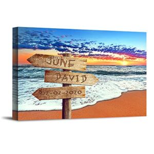 Crossroads Colorful ocean beach Personalized Photo or Canvas Prints with Couple’s Names and Special Date on it,Perfect Present for Anniversary,Wedding,Birthday,Holidays