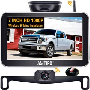 Wireless Backup Camera Car HD 1080P WiFi Rear View System 7 Inch Monitor Kit Truck Camper RV Hitch Auto License Plate Back Cam AMTIFO W70