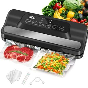 QDH Vacuum Sealer Machine With Built-in Cutter, 95kPa Pro Vacuum Food Sealer, Automatic 5-in-1 Food Sealer Led Indicator Lights,Easy to Clean,Dry & Moist Food Modes,Compact Design (A)