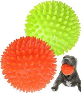 4.5” Heavy Duty Squeaky Dog Balls for Medium Large Dogs, Dog Toys for Aggressive Chewers, Spike Ball Toys for Clean Teeth and Training(2 Pack)