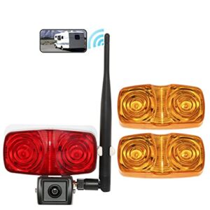 EWAY Wireless Trailer Backup Camera RV Smart WiFi Reversing Camera for iPhone iPad Android,with 1 Red and 2 Amber Side Marker Light