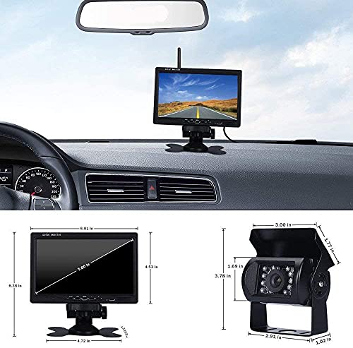 Liehuzhekeji Wireless Car Backup Camera and Monitor Kit, Waterproof Night Vision Wireless Rear View Camera 7 Inch LCD Monitor Parking System + Car Charger for 12V-24V Truck RV Trailer Camper Bus | The Storepaperoomates Retail Market - Fast Affordable Shopping