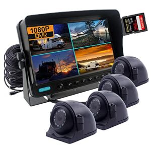 CAMSLEAD 9 inch Digital Monitor 1080P HD Rear View Camera System with Wired, HD DVR Recorder, 4 Channel Input, Quad Split Screen, 4X 1080P Heavy Duty Waterproof Backup Side View Camera for RV Trailer