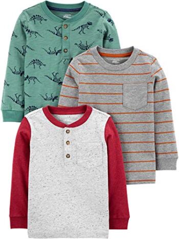 Simple Joys by Carter’s Baby Boys’ Long-Sleeve Shirt, Pack of 3, Dinosaur/Stripe, 12 Months | The Storepaperoomates Retail Market - Fast Affordable Shopping