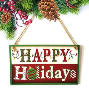 AKOAK Happy Holiday Wall Sign Door Hanging Ornaments Xmas Gift Holiday Party Christmas Linen Hanging Rope Plaque Decorations
