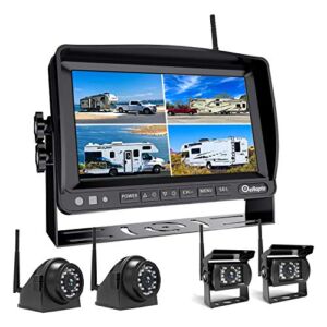 eRapta Wireless Backup Camera System with Built-in DVR and 1080P 7” Monitor, 2.0 Stable Digital Wireless Kit 4 Channels Reverse Rear Side View Back up Camera for RV Truck Trailer Pickup (Black)