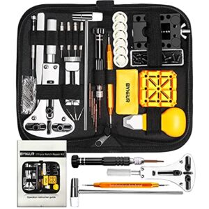 BYNIIUR Watch Repair Kit, Watch Case Opener Spring Bar Tools, Watch Battery Replacement Tool Kit, Watch Band Link Pin Tool Set with Carrying Case and Instruction Manual