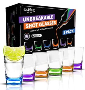SWOOC – Unbreakable Shot Glasses Set (6 Pack) – 250x Stronger Than Glass, 25x Stronger Than Acrylic – Colorful & Dishwasher-Safe – 1.5oz Reusable Drinkware for Indoor / Outdoor Fun – DUNZO Compatible