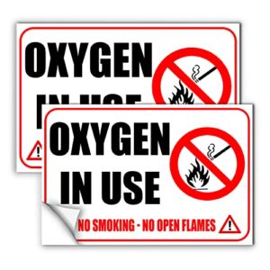 Oxygen in Use Sign For Home 4″x6″ (2 pack) – Oxygen in Use No Smoking No Open Flames Decal Sign – Oxygen in Use Sign – Oxygen in Use Signs for Door – Indoor and Outdoor Use