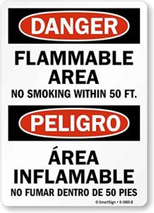 SmartSign”Danger – Flammable Area, No Smoking Within 50 Ft” Sign | 10″ x 14″ Plastic