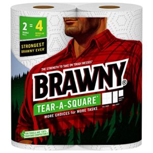 Brawny® Tear-A-Square® Paper Towels, 2 Double Rolls = 4 Regular Rolls