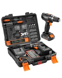 ENGiNDOT 20V Cordless Drill and Home Tool Set, 108 Piece Power Tool Combo Kits with Driver Professional Drill Set, Household Hand Tools Kit for DIY, Office, Home Repair, Maintenance and Improvement