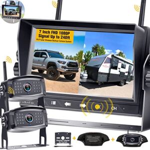 RV Backup Camera Wireless HD 1080P 7 Inch DVR Touch Key Monitor 2 Rear View Cameras Adapter for Furrion Pre-Wired RVs Trailers Campers Trucks IP 69 Waterproof Night Vision LeeKooLuu LK9