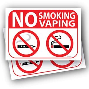 (2 pack) No Smoking Vaping Sign 7″ x 10″ Self Adhesive Vinyl Sticker Decal Indoor/Outdoor & Water Proof With Gloss UV Protection (7″ x 10″, Self Adhesive Vinyl)