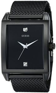 GUESS Mesh Black Ionic Plated Rectangular Genuine Diamond Watch. Color: Black (Model: U0298G1)
