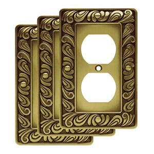 Franklin Brass W10110V-ABT-R Paisley Single Duplex Wall Plate, Tumbled Antique Brass, Pack of 3