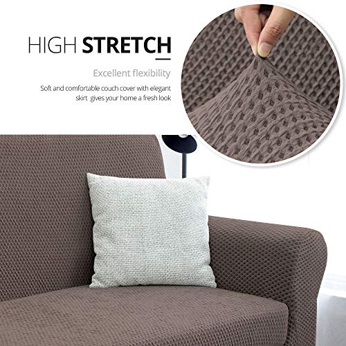 NICEEC Armchair Slipcover Coffee Armchair Covers Two-Tone 1 Piece Easy Fitted Sofa Couch Cover Universal High Stretch Durable Furniture Protector with Skirt Country Style (1 Seater Coffee) | The Storepaperoomates Retail Market - Fast Affordable Shopping