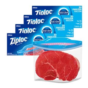 Ziploc Gallon Food Storage Freezer Bags, Grip ‘n Seal Technology for Easier Grip, Open, and Close, 30 Count, Pack of 4 (120 Total Bags)
