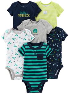 Simple Joys by Carter’s Baby Boys’ Short-Sleeve Bodysuit, Pack of 6, Navy/Turquoise Blue, 0-3 Months