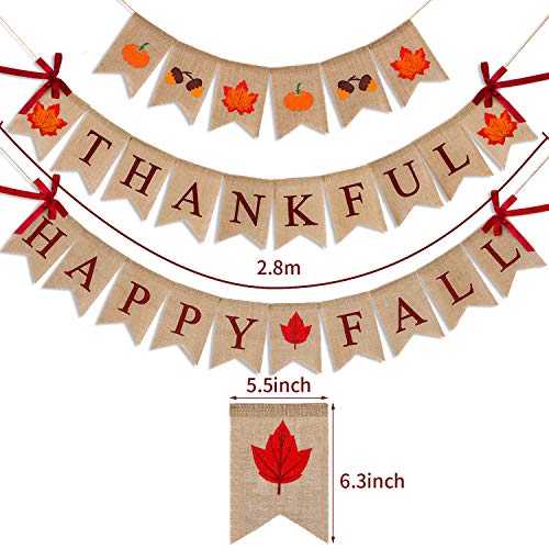 3 Pieces Happy Fall Thankful Burlap Banner Thanksgiving Fall Harvest Autumn Decorations Pumpkin Maple Leaf Acorn Banner for Thanksgiving Hanging Decoration | The Storepaperoomates Retail Market - Fast Affordable Shopping