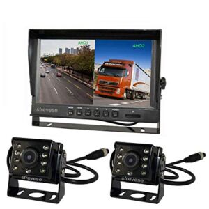 9″ 4Pin IPS HD SD DVR Recording 2CH Split Car Rear View Monitor + 2x AHD 1080P Reversing Backup Camera For Bus Long Truck Vehicle Waterproof 12V-24V