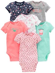 Simple Joys by Carter’s Baby Girls’ Short-Sleeve Bodysuit, Pack of 6, Pink/Mint Green, 3-6 Months