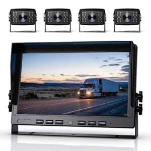 Fursom Wired Backup Camera System, 10.2″ 1080P Quad Split Monitor with DVR, IP69K Waterproof Rear View Car Reversing Camera x 4 with Parking Lines, Suit for Truck, RV, Camper, Pickup, Trailer, Bus
