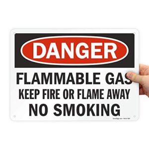 SmartSign-S-1869 “Danger – Flammable Gas, No Smoking” Sign | 10″ x 14″ Aluminum – Black/Red on White