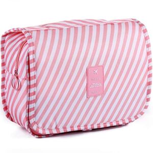 LAKIBOLE Toiletry Bag Multifunction Cosmetic Bag Portable Makeup Pouch Waterproof Travel Hanging Organizer Bag for Women Girls (Pink White)