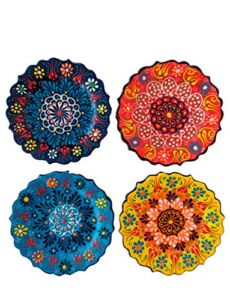 Ayennur Turkish Decorative Small Plates Set of 4 – 5.11″ (13 cm)Multicolor Handmade Ceramic Ornament for Home&Office Wall Decors (Multi 1)