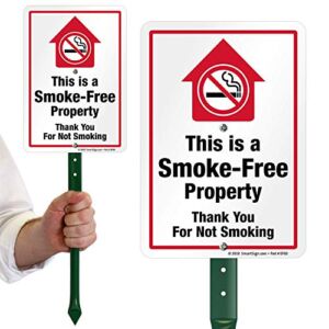 SmartSign “This is A Smoke-Free Property, Thank You for Not Smoking” Sign for Lawn | 21” Tall Stake & Sign Kit