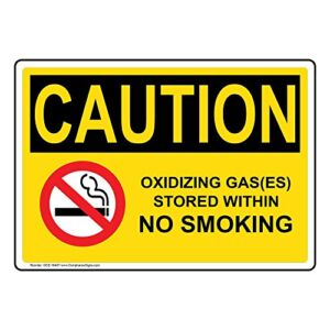 ComplianceSigns.com CAUTION Oxidizing Gas(Es) Stored Within No Smoking OSHA Label Decal, 10×7 inch Vinyl for No Smoking
