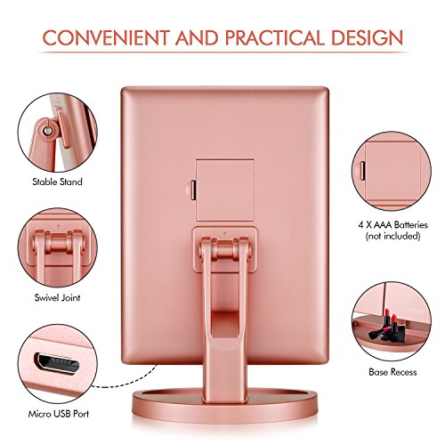 Flymiro Tri-fold Lighted Vanity Makeup Mirror with 3x/2x Magnification,21 LEDs Light and Touch Screen,180 Degree Free Rotation Countertop Cosmetic Mirror,Travel Makeup Mirror (Rose Gold) | The Storepaperoomates Retail Market - Fast Affordable Shopping