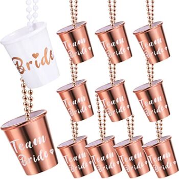 12 Packs Team Bride and Bride Shot Necklace Glass Bachelorette Party Decorations Bridesmaid Gifts Gold Foil Bachelorette Party Necklace Shot Glasses with Beads Chain for Wedding Party (Rose Gold) | The Storepaperoomates Retail Market - Fast Affordable Shopping