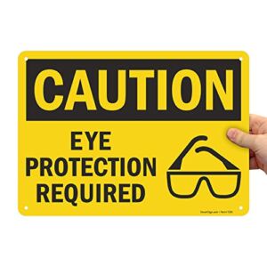 SmartSign – U9-1533-NP_10x14 “Caution – Eye Protection Required” Sign | 10″ x 14″ Plastic Black on Yellow