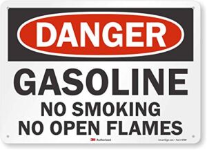 SmartSign “Danger – Gasoline, No Smoking No Open Flames” Sign | 10″ x 14″ 3M Reflective Aluminum